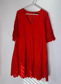 MADEWELL Women's‎ Red Eyelet Lattice Dress SIZE 2