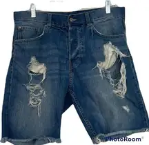 H&M Divided Destroyed Denim Bermuda Cut Off Shorts Size 32