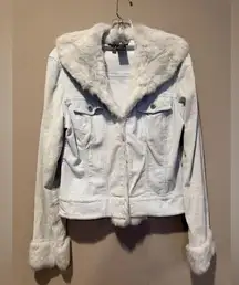 Sheri Bodell Vintage Light Blue Denim Corduroy Jacket with Fur