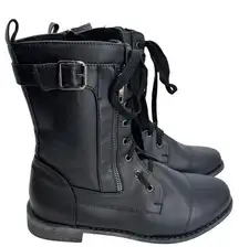 Womens Boots Black Mid Calf Combat Moto Lace Up Dual Side Zip US 9.5 EUR 41 NEW