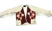Maison Scotch & Soda Aztec print fringe wool blend cardigan