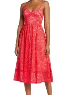 Women's NSR Crochet Stretch Lace Midi Dress Vibrant Reddish Pink Small NWOT