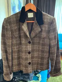Women's Russ Petite Blazer Brown Pink Plaid Size Petite