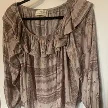 Dress Up Boutique Blouse Paisley Floral Boho Ruffle Puff Sleeve Top Rose M