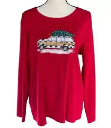 Karen Scott  0X-Large Top Holiday Christmas Long Sleeve Car Tree Glitter Stretch