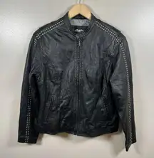 Harley Davidson Leather Jacket Womens Size Medium Black Wings Studded Biker