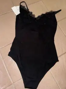 Ted Sherman Women's Black Lace Trim Bodysuit Size M