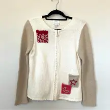 Christopher & Banks Hand Embroidered Star Moon Cardigan Sweater Front Zip Small