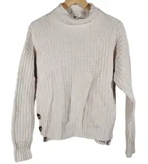 Madewell Women S Beige Chunky Knit Mock Neck Button Side Wool Cotton Sweater‎