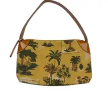 90s Vintage Tommy Bahama Tropical Canvas Tapestry Palm Tree Mini Bag Leather