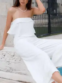 Petal & Pup M Katia Jumpsuit White Strapless Wide-Leg Lined Bridal Bachelorette