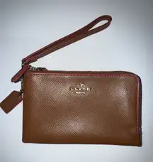 Coach Brown Pebbled Leather Double Zipper Closure Wristlet - Wallet T