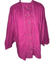 NEW Anthropologie Pilcro Raspberry Tavi Button Eyelet Blouse Large Peasant Chic