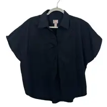Chicos Black Short Sleeve Collared Button Front Popover Blouse Size Medium