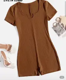 Shein EZwear Notched Neck Rib Knit Unitard Romper