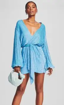 Retrofete Gabrielle Robe Dress in Blue Sequins Size XS NWOT Long Sleeve Belt