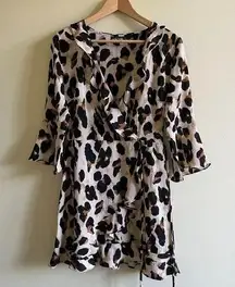 ASOS PrettyLittleThing Sheath Dress with‎ v neck Ruffle trim Leopard print