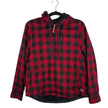 L.L.Bean Relaxed Fit Scotch Plaid Flannel Zip Hoodie Red Sz S Classic‎ Outdoors