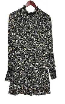 Avenue Whimsigoth Babydoll Dress 22/24 Black Floral Smocked Ruffle Neck Romantic