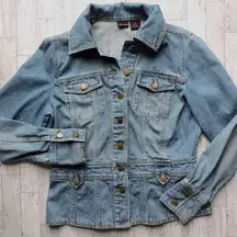 Blue Button Up Trucker Denim Jean Jacket Size 10