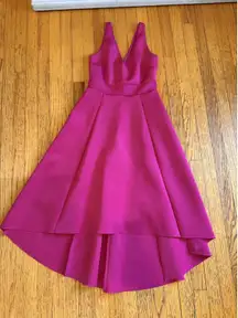 Belle Badgley Mischka Dress Womens 2 Fuchsia Fit & Flare V-Neck High Low Pockets