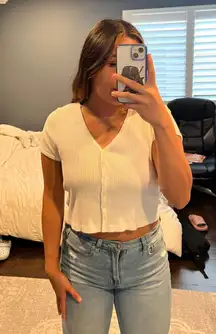 Brandy Melville White Button Up Crop Top