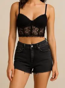 Levi’s 541 Charcoal Black Mid Rise Denim Shorts Women’s 27 Raw Hem Goth Grunge