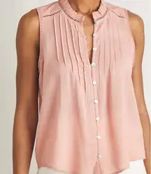 Faherty Willa Sleeveless Boho Blouse Tank Top Rosette Pink Womens L