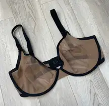 CUUP Plunge Bra mesh contrast trim womens Tan Black (size 38H) intimates comfy