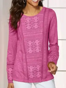 Soft Surroundings Alta Mara Lace Embroidered Top Pink Size‎ M