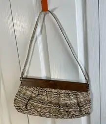 SR2 Sondra Roberts Wooden Trim Weave Clutch