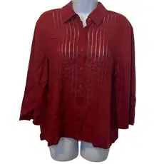 Rena Rowan EUC Vintage 90's Maroon Linen Ladder Detail Three Quarter Sleeve Top