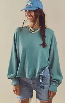 Free People Care FP Ready For This Tee Cropped Oversized Aegean Teal Size Large