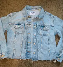 Old Navy NWOT  XS Blue Light Wash Button Up Distressed Cutoff Denim Jean Jacket