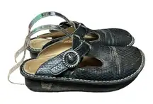 Alegria Shoes Women's Size US 7-7.5 EU 37 Classic Burnish‎ Snake Mules Black