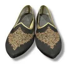 Mojari Women’s Black Embroidered Slip-On Dress Flats for Wedding Festive Size 9