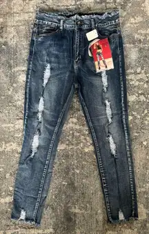 VIP Destructed Denim Skinny Jeans with destressing