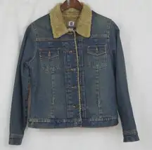 Ladies'  Faux Shearling Lined Distressed Denim Jacket Medium