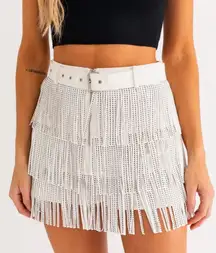 Rhinestone White Fringe Mini Skirt The Nashville Ladies Size Small Sparkle