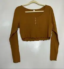 BP  Womens Henley Long Sleeve Crop Top Mustard‎ Yellow Size Large