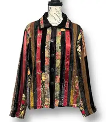 Coldwater Creek PXL Velvet Ribbon Sequin Jacket Boho Patchwork Tapestry Artsy