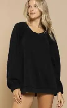 POL Back Cross Strap Oversized Balloon Sleeve Sweatshirt in Black - Size - Small