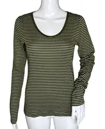 Gap‎ Shirt Women Medium Green White Stripe T-Shirt Everyday Basic Casual Minimal
