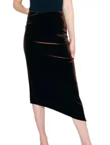 Vintage Y2K Brown Velvet Asymmetrical Midi Bodycon Skirt