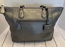 Henri Bendel Silver Leather Soft Studded Double Handles Tote 16.5x9x6” EUC*