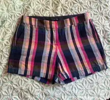 Madras Plaid Checkered Shorts 5" Inseam Size 8 Pink Purple Blue