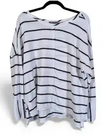 Habitat White Black Striped Cotton Slouchy Blouse Womens S Lagenlook Oversized