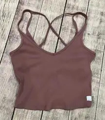 Vuori Rib Crop Tank S Marsala Cross Strap Built-in-Bra