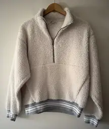 American Eagle Woman’s Sweater 1/2 Zip Front Pockets Cream Sherpa