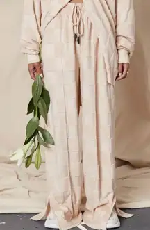 Cream Checkerboard Towelling Straight Leg Joggers